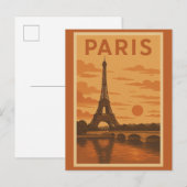 ヴィンテージパリフランスエッフェルタワーサンセットトラベル ポストカード (正面/裏面)