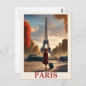 ヴィンテージパリフランスエッフェルタワートラベル ポストカード (正面/裏面)