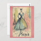 ヴィンテージパリフランスエッフェルタワーフランスのファッション ポストカード (正面/裏面)