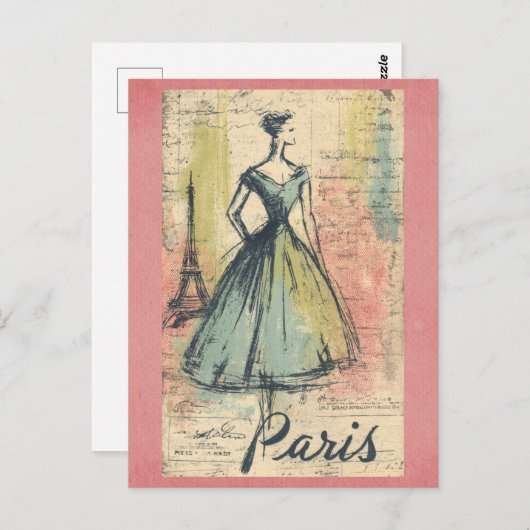 ヴィンテージパリフランスエッフェルタワーフランスのファッション ポストカード (正面/裏面)