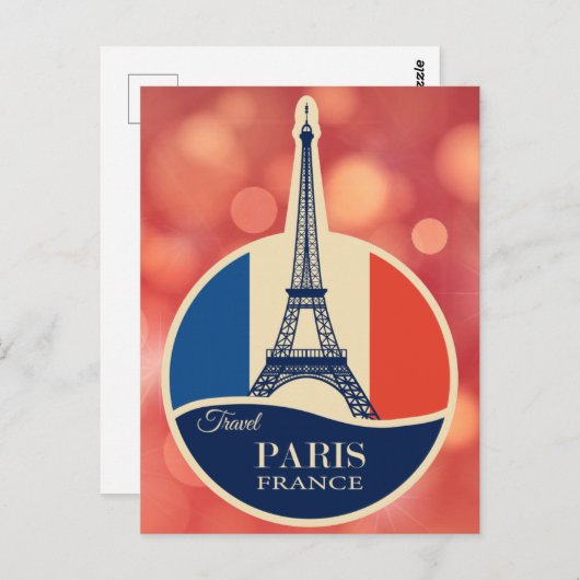 ヴィンテージパリフランスエッフェルタワーフランスの国旗 ポストカード (正面/裏面)