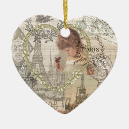ヴィンテージパリフランスコラージュ セラミックオーナメント (正面)