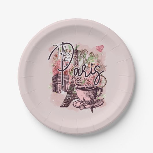 ヴィンテージパリフランスノスタルジックアイコンテーマパーティー ペーパープレート (正面)