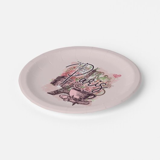 ヴィンテージパリフランスノスタルジックアイコンテーマパーティー ペーパープレート (アングル)