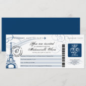 ヴィンテージパリフランスバースデーパーティーボーディングパス 招待状 (正面/裏面)