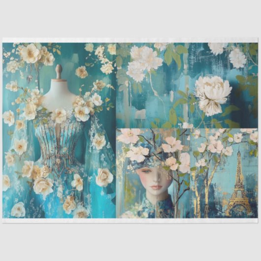 ヴィンテージパリフランスファッションコラージュデクページ 薄葉紙 (正面)