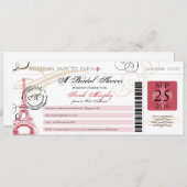 ヴィンテージパリフランスブライダルシャワーボーディングパス 招待状 (正面/裏面)