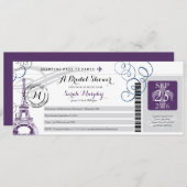 ヴィンテージパリフランスブライダルシャワーボーディングパス 招待状 (正面/裏面)