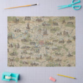 ヴィンテージパリフランスマップティッシュペーパーまたはデクページ 薄葉紙 (クラフト)