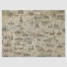 ヴィンテージパリフランスマップティッシュペーパーまたはデクページ 薄葉紙