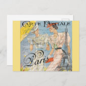 ヴィンテージパリフランス女子フランスのエッフェルタワー ポストカード (正面/裏面)