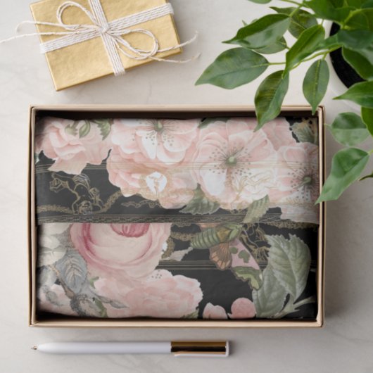 ヴィンテージパリブラック金ゴールドフローラエフェメラデクページ 薄葉紙 (ギフト)