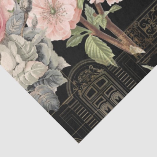 ヴィンテージパリブラック金ゴールドフローラエフェメラデクページ 薄葉紙 (詳細)