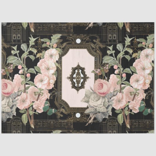 ヴィンテージパリブラック金ゴールドフローラエフェメラデクページ 薄葉紙 (正面)