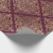 ヴィンテージパリブルガンディレッド&金ゴールドダマスク ラッピングペーパー (角)