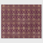 ヴィンテージパリブルガンディレッド&金ゴールドダマスク ラッピングペーパー (フラット)