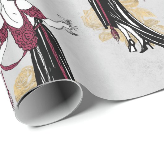 ヴィンテージパリブルゴーニュとフェイク金ゴールドワインをテーマにした ラッピングペーパー (ロールコーナー)