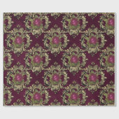 ヴィンテージパリブルゴーニュと金ゴールドバラパターン ラッピングペーパー (フラット)