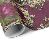 ヴィンテージパリブルゴーニュと金ゴールドバラパターン ラッピングペーパー (ロールコーナー)