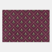 ヴィンテージパリブルゴーニュと金ゴールドワグランジイン ラッピングペーパーシート (正面3)