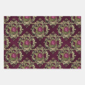 ヴィンテージパリブルゴーニュと金ゴールド ラッピングペーパーシート (正面2)