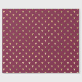 ヴィンテージパリブルゴーニュレッドと金ゴールドハートパターン ラッピングペーパー (フラット)