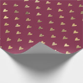 ヴィンテージパリブルゴーニュレッドと金ゴールドハートパターン ラッピングペーパー (角)