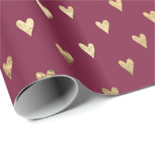 ヴィンテージパリブルゴーニュレッドと金ゴールドハートパターン ラッピングペーパー (ロールコーナー)