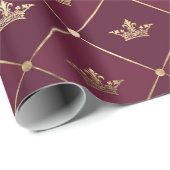 ヴィンテージパリブルゴーニュレッドアンド金ゴールドクラウンパターン ラッピングペーパー (ロールコーナー)