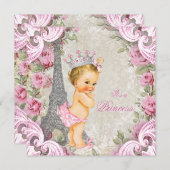 ヴィンテージパリブロンドプリンセスフローラベビーシャワー 招待状 (正面/裏面)