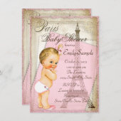 ヴィンテージパリベビーガールシャワー 招待状 (正面/裏面)