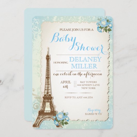 ヴィンテージパリベビーシャワーボーイ招待状 招待状 (正面/裏面)