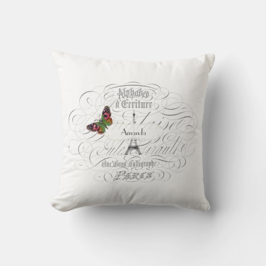 ヴィンテージパリホワイトパーソナライズされた クッション (正面)