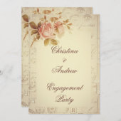 ヴィンテージパリポストマークシックバラ婚約 招待状 (正面/裏面)