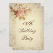 ヴィンテージパリポストマークシックバラ18th誕生日 招待状 (正面/裏面)