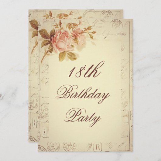 ヴィンテージパリポストマークシックバラ18th誕生日 招待状 (正面/裏面)