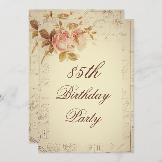 ヴィンテージパリポストマークシックバラ85th誕生日 招待状 (正面/裏面)