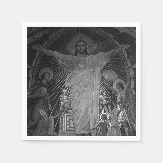 ヴィンテージパリメインモザイク神聖ハートイエス スタンダードカクテルナプキン (正面)