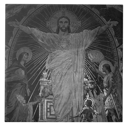 ヴィンテージパリメインモザイク神聖ハートイエス タイル (正面)