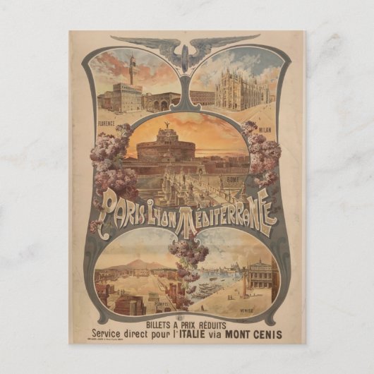 ヴィンテージパリリヨンフランストラントラベルツーリズム ポストカード (正面)