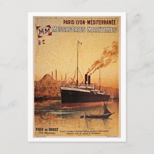 ヴィンテージパリリヨンメディテラネ船舶旅行広告 ポストカード (正面)