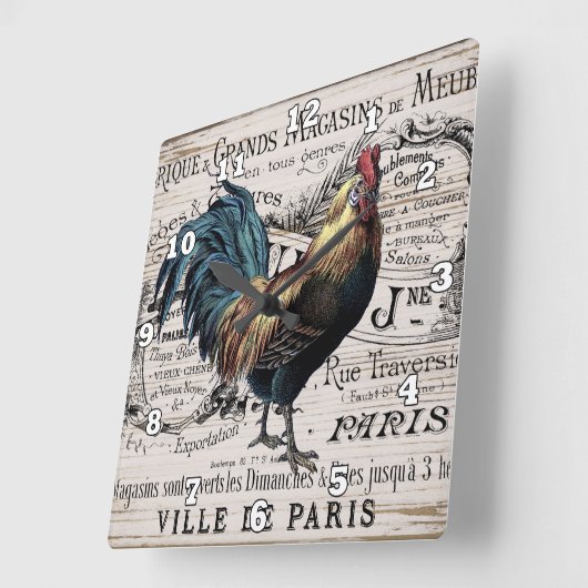 ヴィンテージパリロスターカントリーウォールデコール スクエア壁時計 (傾斜)