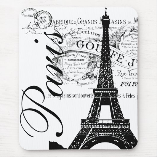 ヴィンテージパリ及びエッフェル塔のラベル マウスパッド (正面)