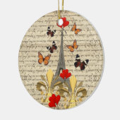 ヴィンテージパリ及び蝶 セラミックオーナメント (左)