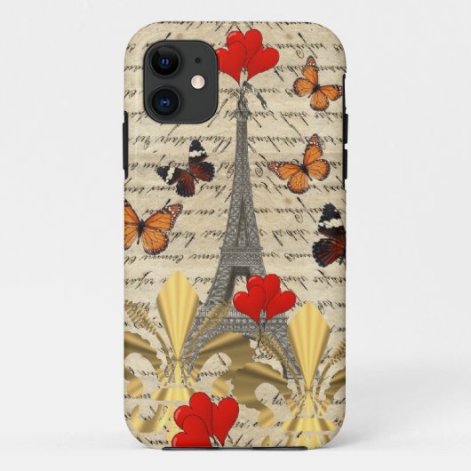 ヴィンテージパリ及び蝶 Case-Mate iPhoneケース (裏面)