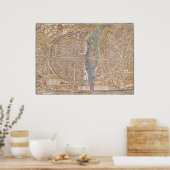 ヴィンテージパリ市地図, 1550 ポスター (キッチン)