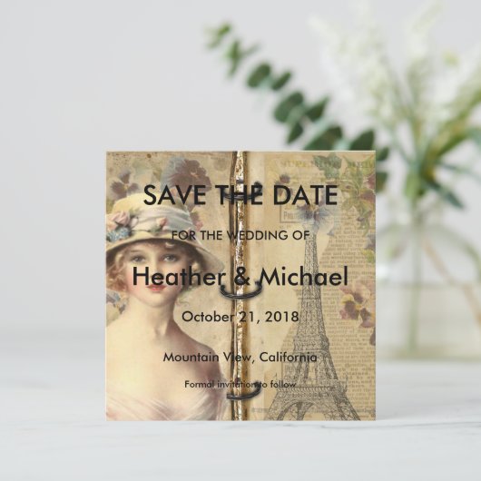 ヴィンテージパリ日付の結婚保存 セーブザデート (スタンド正面)