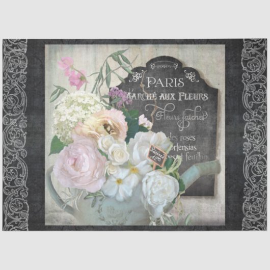 ヴィンテージパリ花の散水缶スクリプトの切り離し 薄葉紙 (正面)