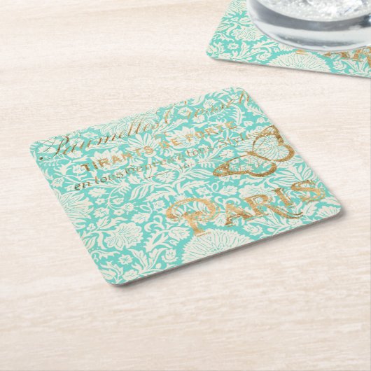 ヴィンテージパリ金ゴールドデザインと蝶 スクエアペーパーコースター (アングル)