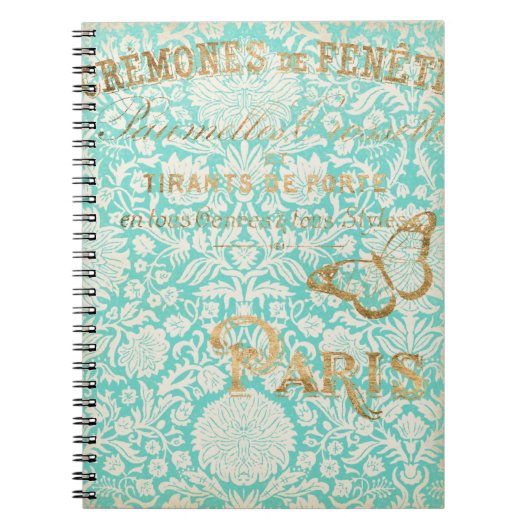 ヴィンテージパリ金ゴールドデザインと蝶 ノートブック (正面)